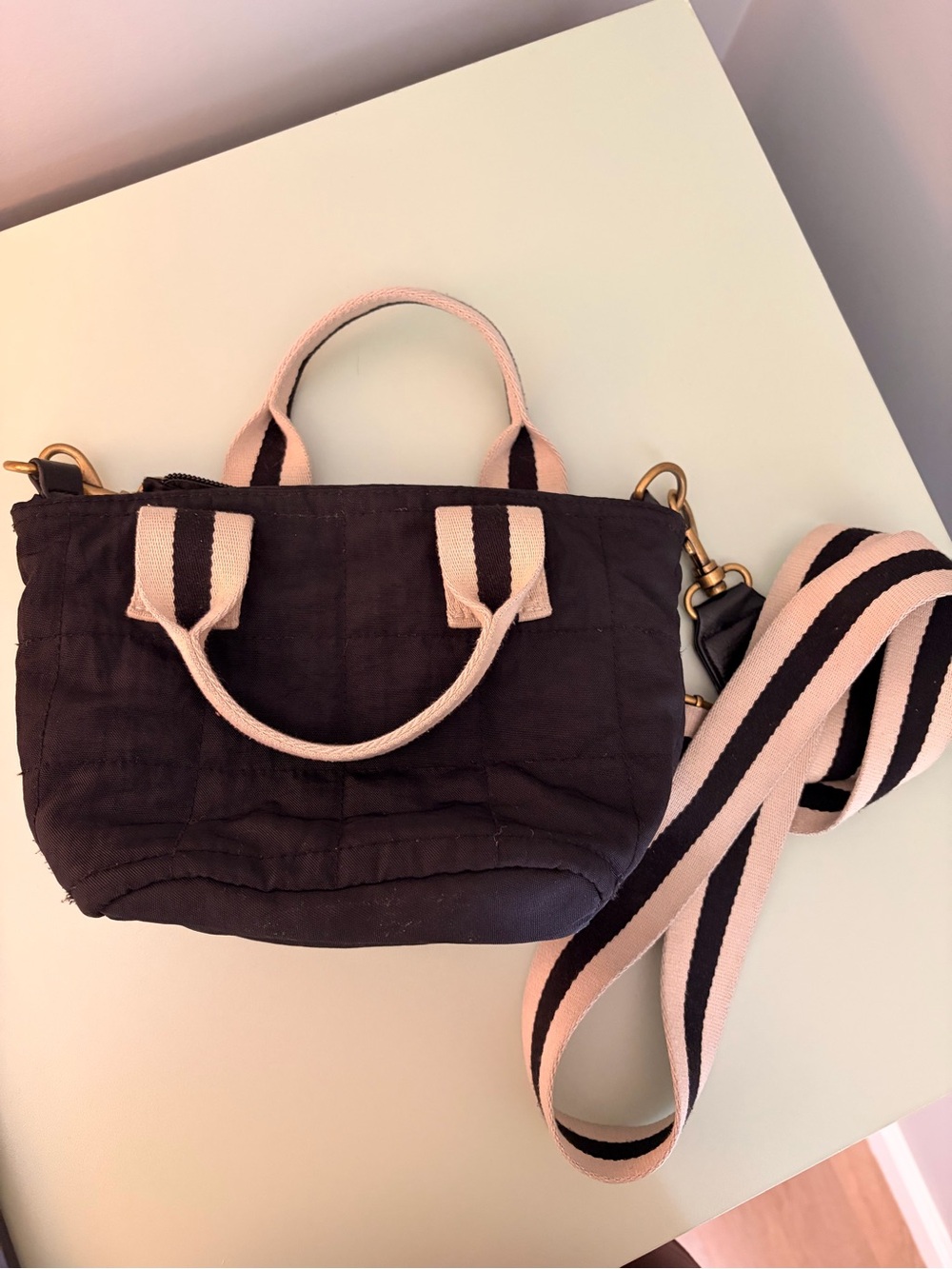 Black and Pink Striped Crossbody Tote Bag